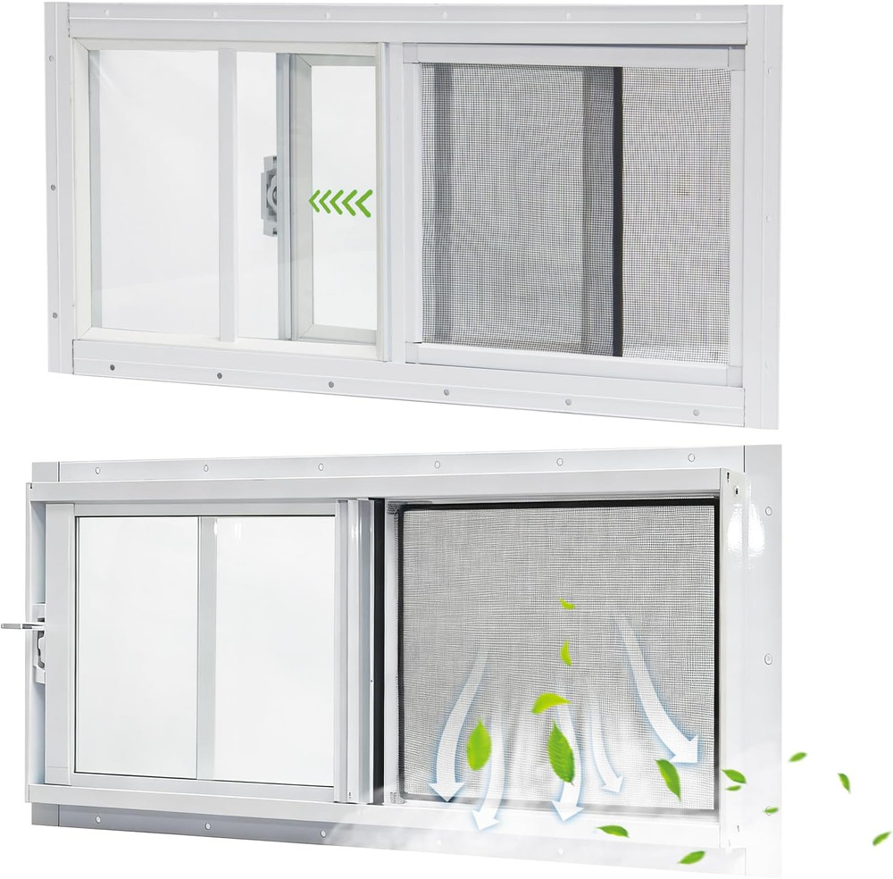 Shed Windows 2 Pack, 10″X23″ Sliding Windows Transom Window with Tempered Glass
