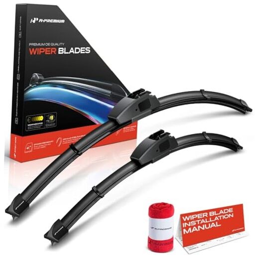 Pack of 2 Windshield Wiper Blades with Wear Indicator & Towel – Compatible
