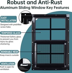 2 Pack Shed Windows 12″x18″ Household Windows with Tempered Glass and Screen