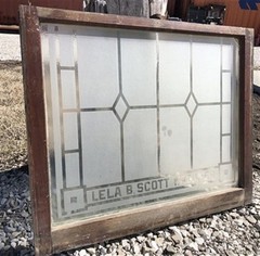 Etched Frosted Clear Glass Vintage Church Window, Architectural Art Glass, G,