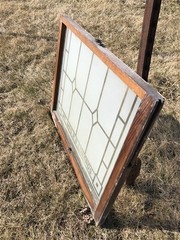 Etched Frosted Clear Glass Vintage Church Window, Architectural Art Glass, I,