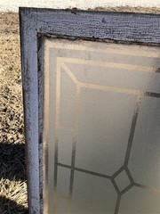 Etched Frosted Clear Glass Vintage Church Window, Architectural Art Glass, J,