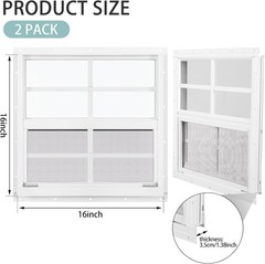 2 Pack 16” x 16” White Shed Windows with Tempered Glass