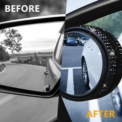2″ Crystal Rhinestone HD Glass Blind Spot Mirror for Car, 2PCS 36 Color: White