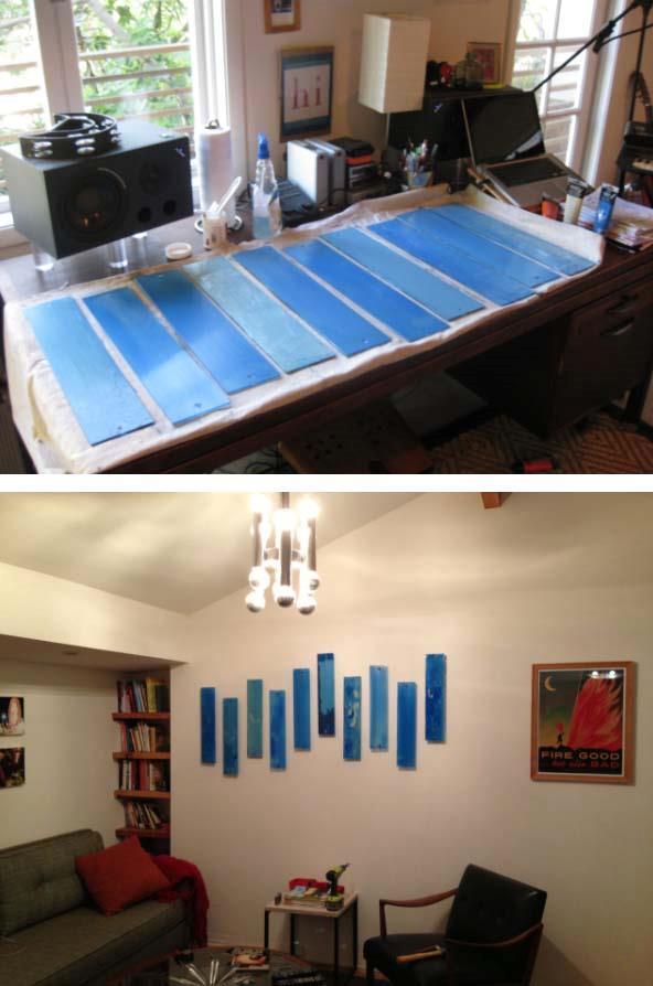 Jalousie Window BLUE Glass Panel Replacement 23″ x 3″ Vintage RARE Art Projects