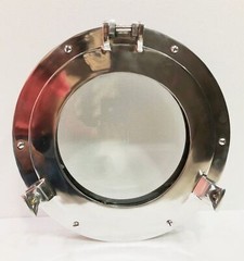 15″ Canal Boat Porthole Window Silver Nickel Door Window Glass Porthole
