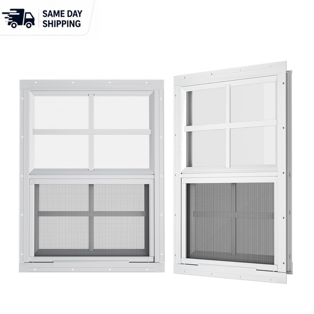 Durable 2 Pack Flush Mount Windows 18″ x 23″ – Lightweight, White Aluminum Frame