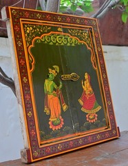 Antique Wooden Window Hand Painted Radha Krishna Rajasthani Wall Hanging Frame