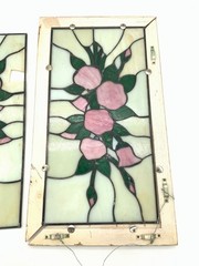 2 Slag Glass Windows One Framed for Repair Craft DIY Project Floral Design Rose