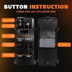 35750TR0A11 Master Power Window Switch for Honda Civic 2012 2013, Sedan 4dr,