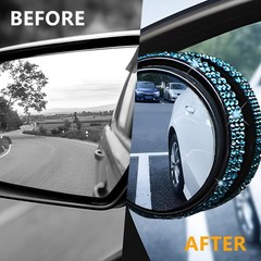 2PCS Bling Car Blind Spot Mirror, 2″ Crystal Rhinestone HD Gl Color: Lake Blue