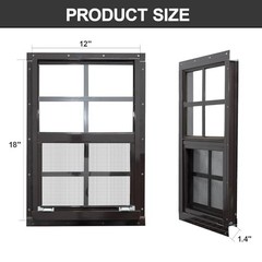 2 Pack Shed Windows 12×18 Black Frame Flush Mount Tempered Glass Fiberglass Scre
