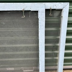 2 Available: Wood & Metal 30″Square Camp Window Screen Hook Latch Painted Wooden