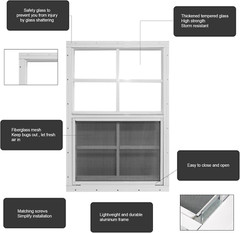 24″ X 36″ Shed Windows with Tempered Glass and Fiberglass Screen, 2 Pack Small S
