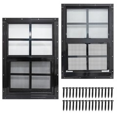 2 Pack 12×18 Shed Windows with Black Frame, Tempered Glass & Screen for Coop, Ga
