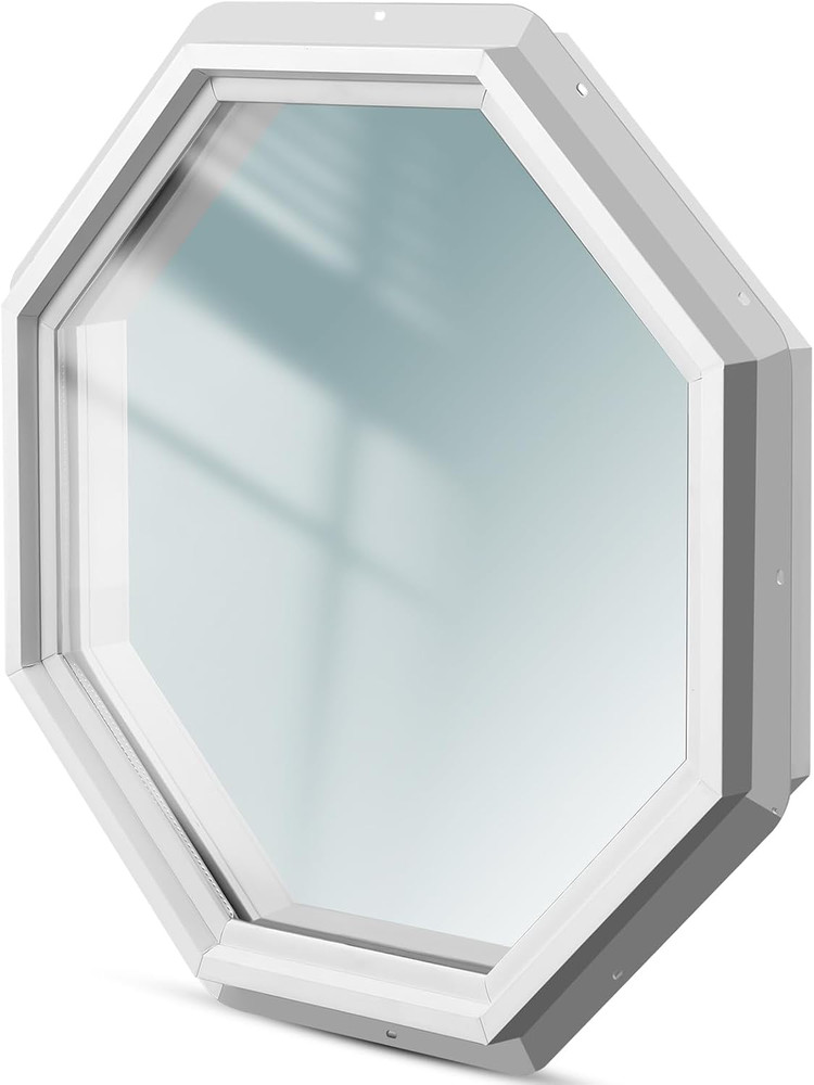 1 Pcs 24″X24″ Vinyl Octagon Shed Window without Grill Vinyl Octagon Gable Flush