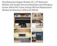 Vinyl Hopper Basement Window, 32″ x 14″ Sliding Bathroom Window with Doubl(S182)