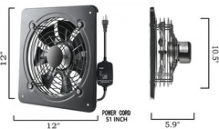 High-Speed 12″ Exhaust Fan, 720 CFM for Home, Garage & Commercial Use