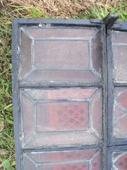 Vintage Leaded Brown Glass Steel Full Casement Window, 61 1/2″ x 39 1/4″