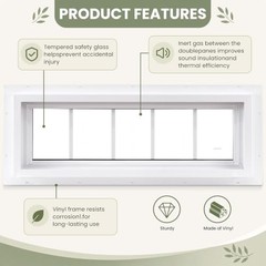 Vinyl Transom Window 10″ X 29″, Fixed Double Pane Glass Windows | White