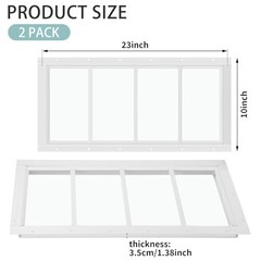 2 Pk 10”x23” White Flush Mount Shed Window with Tempered Glass Household