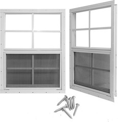Adjustable 24×27 Shed Windows with Tempered Glass & Fiberglass Screens – 2 Pack