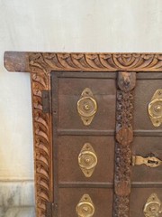 2Pc Antique Wooden Brass Fitted Wall Decor Window Panel Original Hand Carved