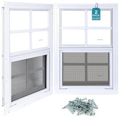 2 Pack 12″x18″ Flush Mount Shed Windows – Tempered Glass & Fiberglass Screen for