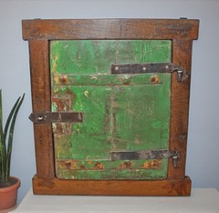 Antique Wooden Wall Décor Window Panel Frame Original Old Hand Crafted Painted