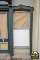 Salvaged Window, 97″H x 40.5″W, Reclaimed Victorian Storefront, Arched