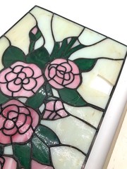 2 Slag Glass Windows One Framed for Repair Craft DIY Project Floral Design Rose