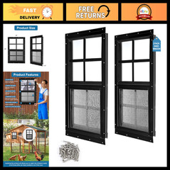 2 Pack 18″x23″ Black Flush Mount Shed Windows with Tempered Glass & Screen – Ide
