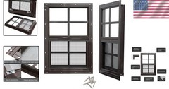 2 Pack 12×18 Shed Windows Black Frame Tempered Glass