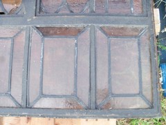 Vintage Leaded Brown Glass Steel Full Casement Window, 61 1/2″ x 39 1/4″