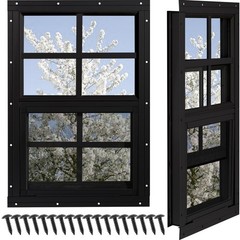 2 Pack Shed Windows 24″x36″ Tempered Glass & Fiberglass Screen for Coop, Barn, G