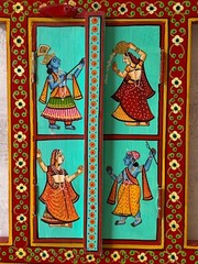 Wooden Jharokha Wall Hanging | Krishna Painting | Indian Window Frame Decor