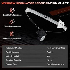 748-093 Power Window Regulator w/Motor (6 Pins) | Front Left Driver Side