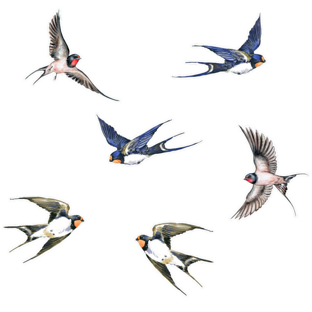 6 Pcs Window Decals Glueless Film Removable Bird