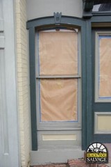 Salvaged Window, 97″H x 40.5″W, Reclaimed Victorian Storefront, Arched
