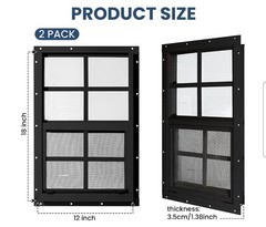 12×18 Black Aluminum Sliding Shed Windows, Tempered Glass Screen Screws 2PK