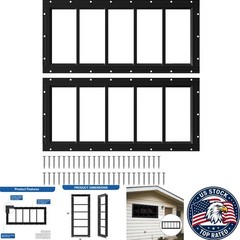 Modern 10″x29″ Transom Windows with Durable Aluminum Frame – Set of 2 in Black