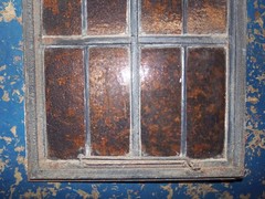 Vintage Leaded Brown Glass Steel Casement Window, 36 3/8″ x 20″