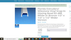 3-6′ long Fl Extruders Milestone Vinyl snap in glazing 1/2″ x 1/2″, white
