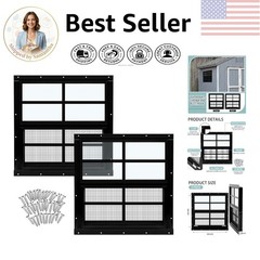 Flush Mount 16” x 16” Shed Windows – Black Aluminum, Screen & Installation Kit
