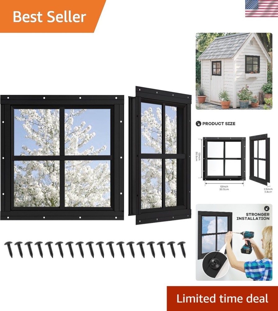 Elegant 2 Pack Shed Windows 12” x 12” with Tempered Glass – Art Deco Style