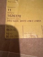 ANDERSEN LOWER SASH WINDOW 3452, Vintage 2012 DOUBLE HUNG 1620770