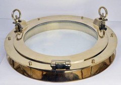 20” Solid Brass Heavy Porthole Window with 2″ Deep Flange – Functioning