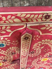 Hand Painted Pink Wooden Window Bone Inlay Designs Indian Floral Wall Decor