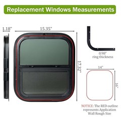 RV Window – Sliding Teardrop Style, DOT-Certified Tempered 14″x16″ Vertical