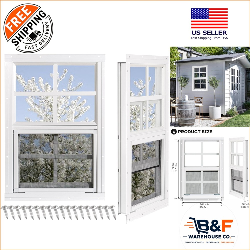 Double Pack 14″ x 21″ Durable Shed Windows with Built-In Screens & Easy Install